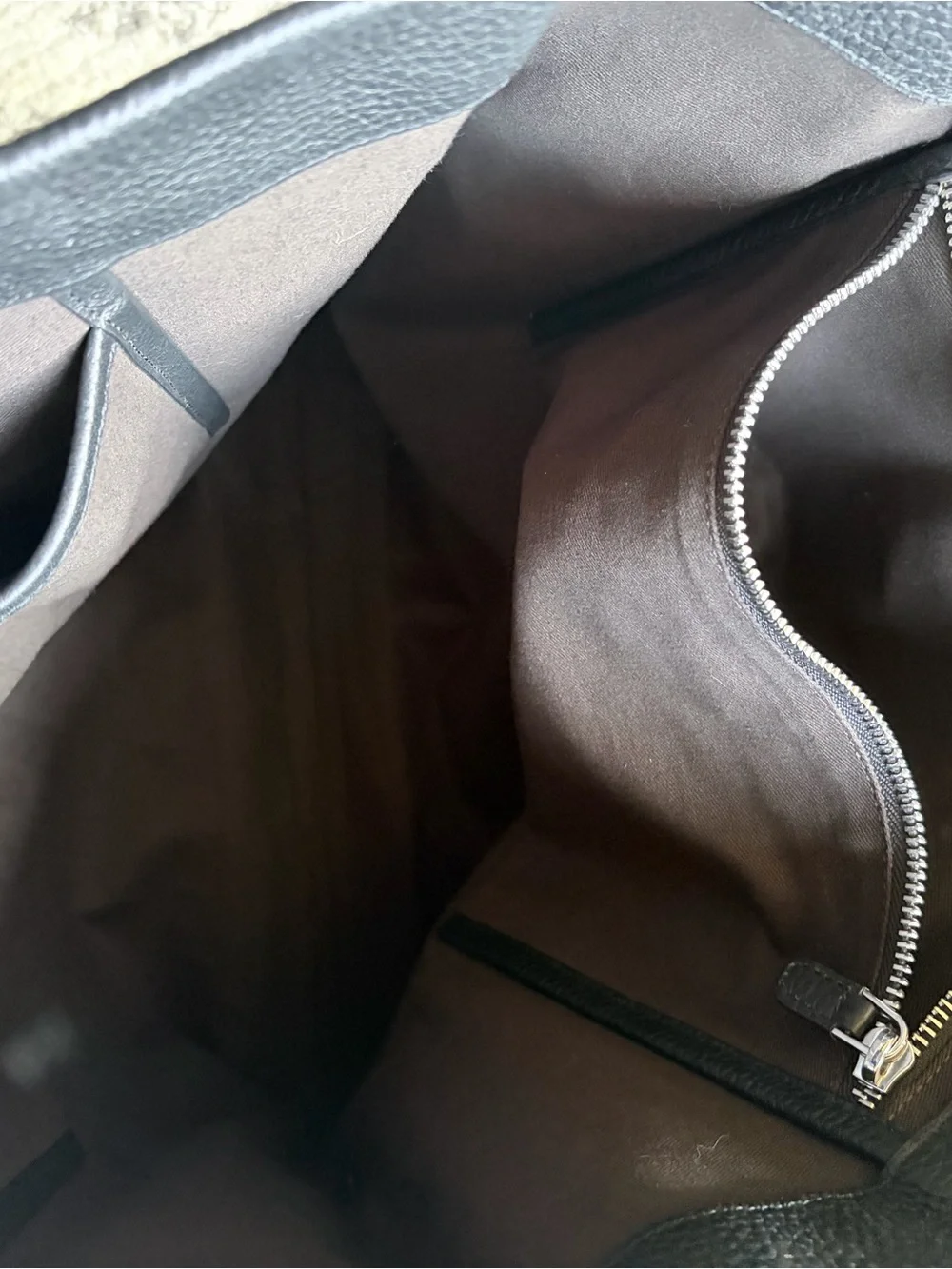 VINCE Black Pebbled Leather Tote Bag